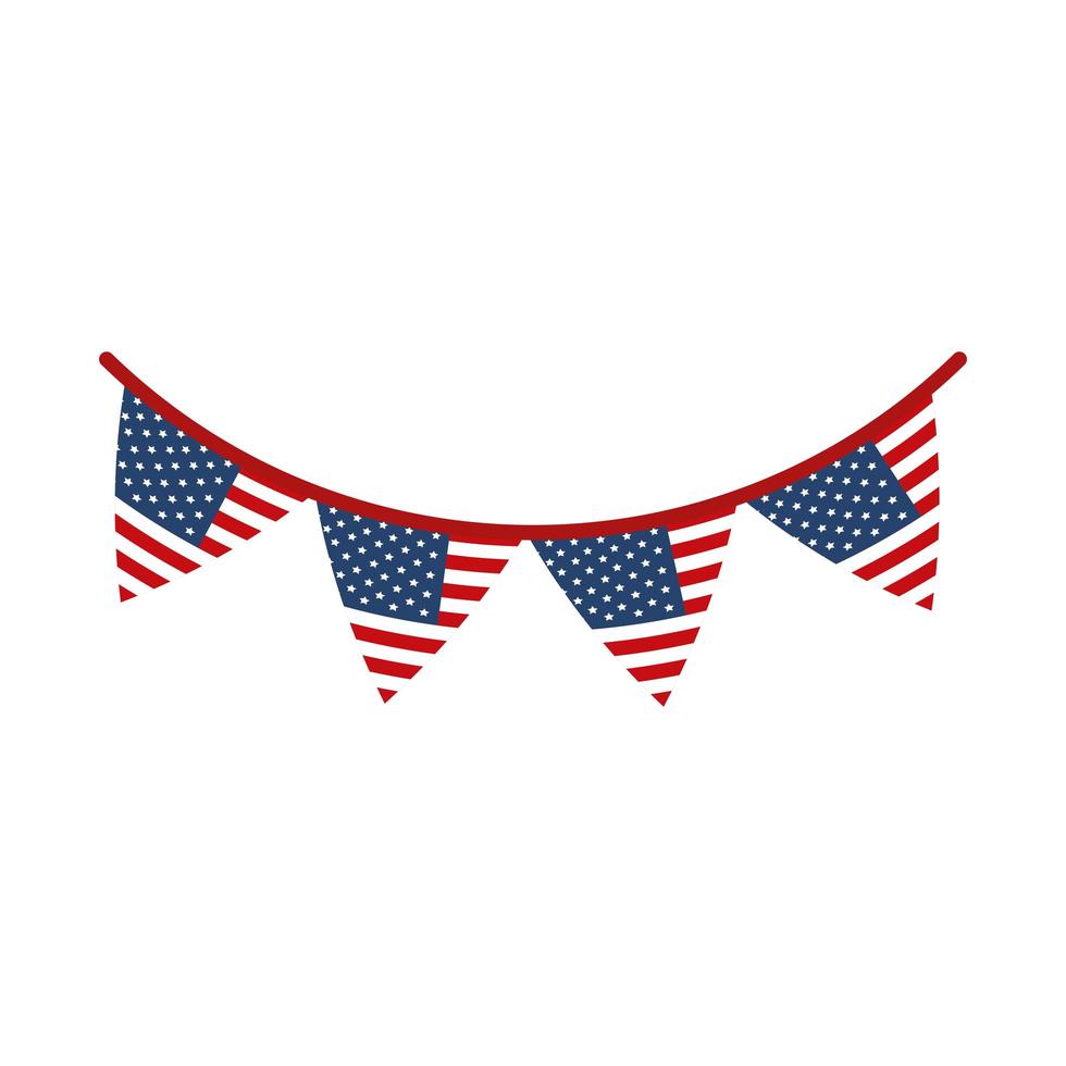 día conmemorativo banderines banderas decoración celebración americana icono de estilo plano vector