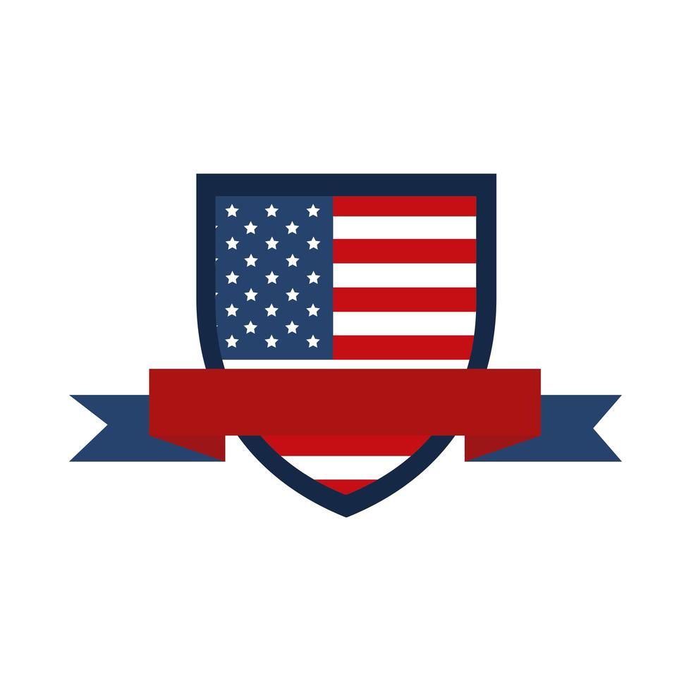 memorial day shield flag ribbon american celebration flat style icon vector