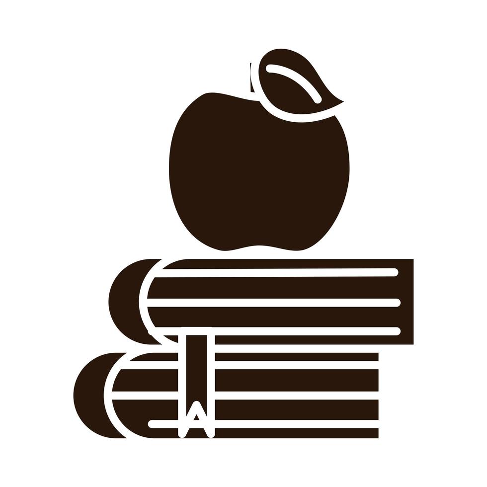 educación escolar manzana en libros suministro icono de estilo de silueta vector