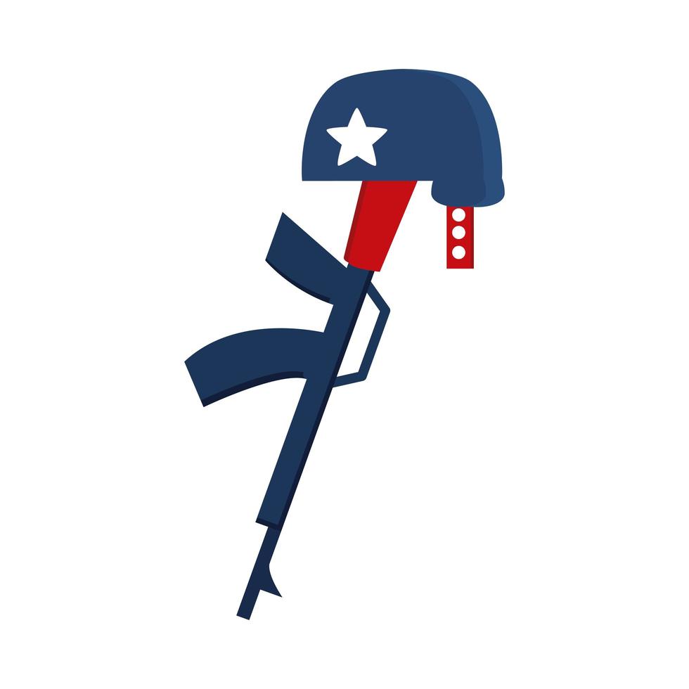 memorial day gun military and helmet american celebration flat style icon vector