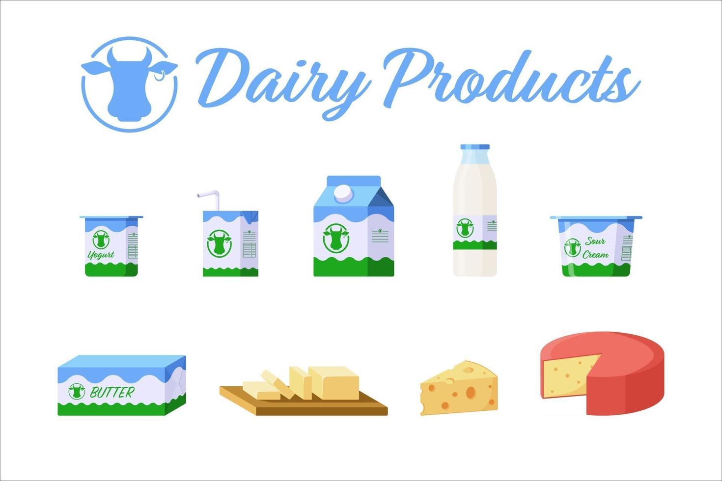 Flat Style Dairy Products Isolated Icons Collection vector