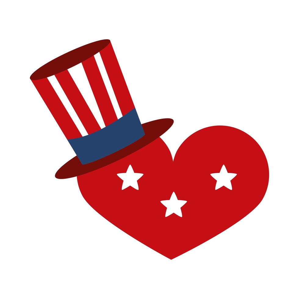 memorial day heart with hat and stars american celebration flat style icon flat style icon vector