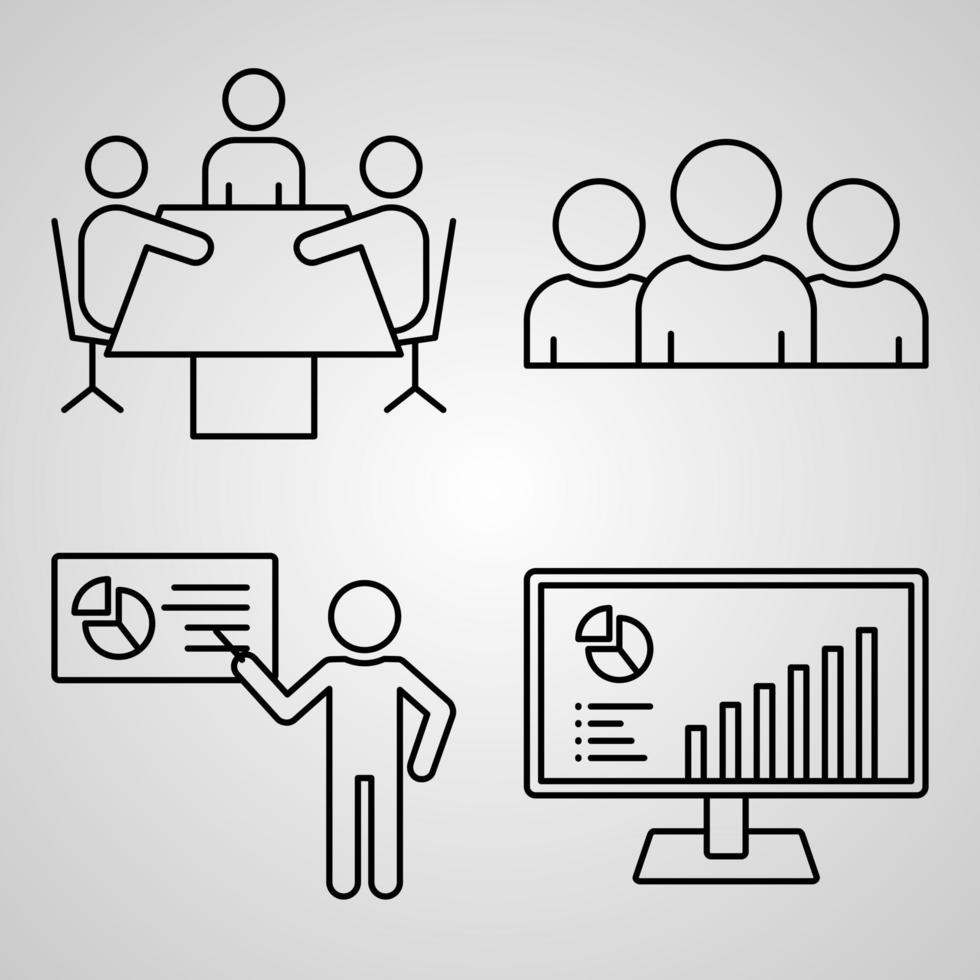 Business Line Icons Set Isolated On White Outline Symbols Business vector