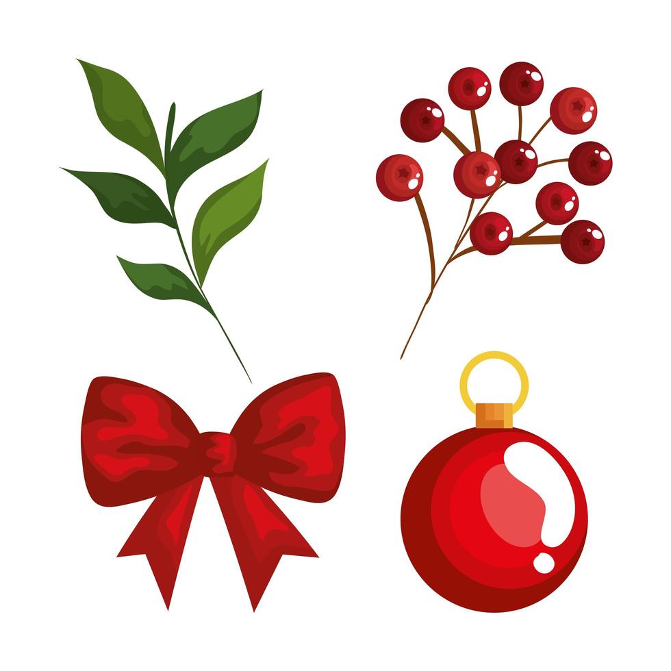 bayas de acebo de navidad e iconos decorativos vector
