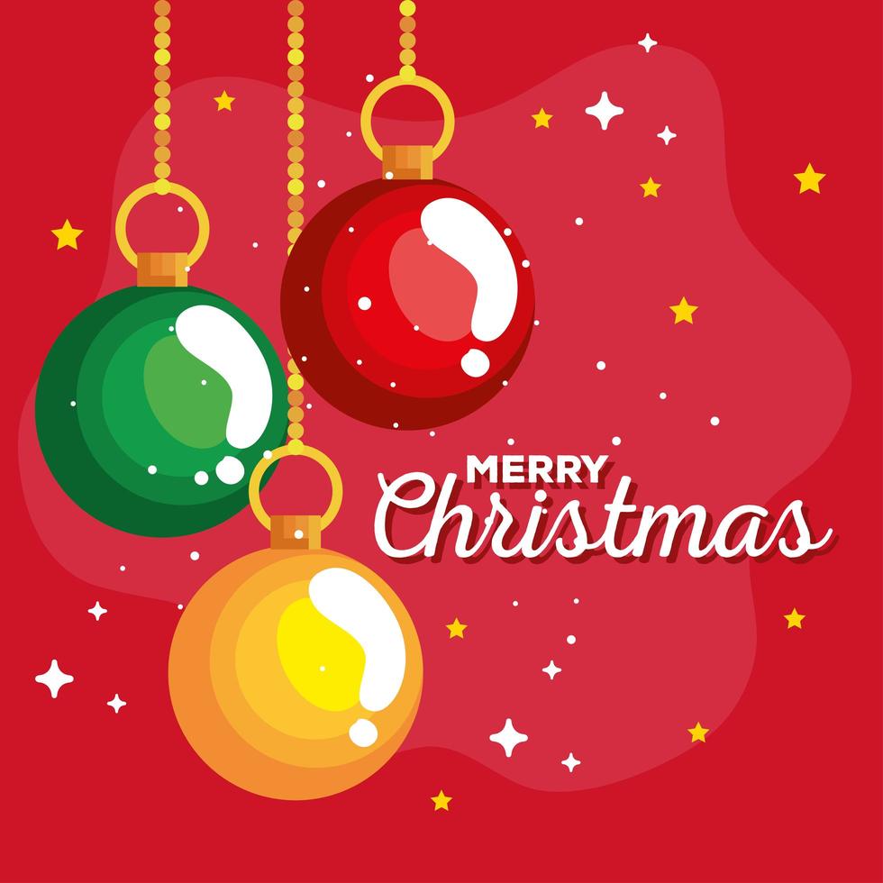 christmas balls hanging banner of new year and merry christmas celebration vector