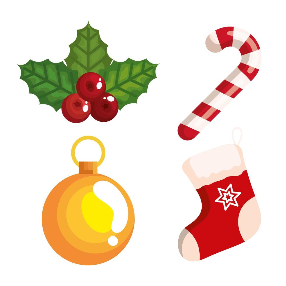 bastón de caramelo de navidad e iconos decorativos vector
