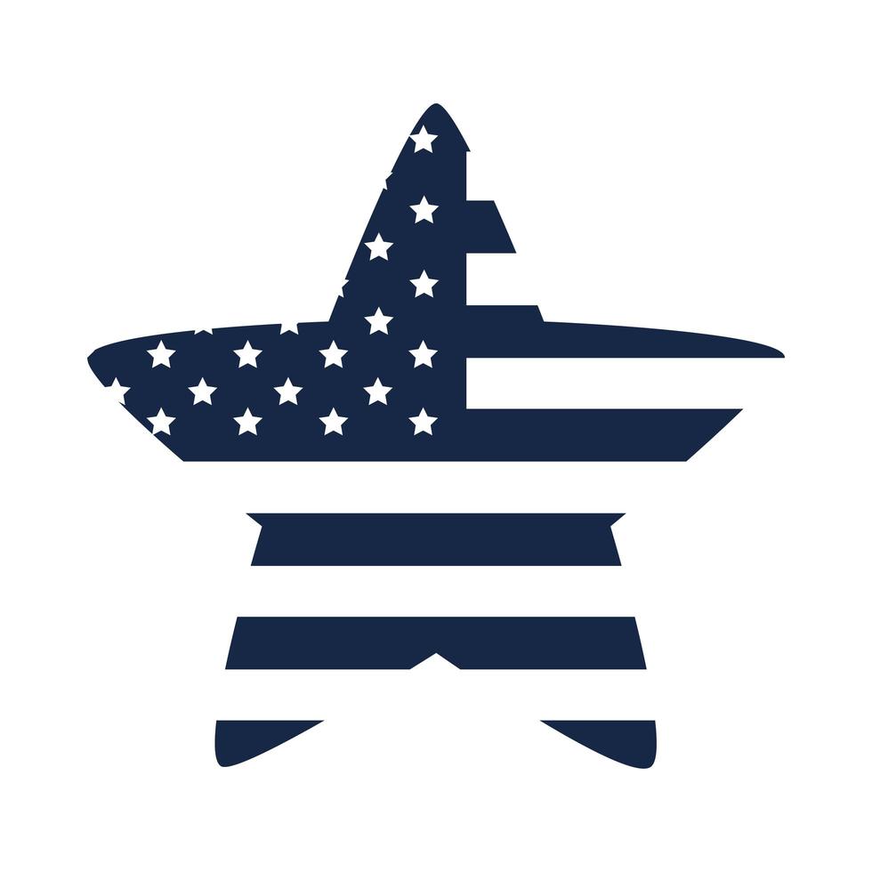 día conmemorativo bandera en forma de estrella emblema celebración americana silueta estilo icono vector