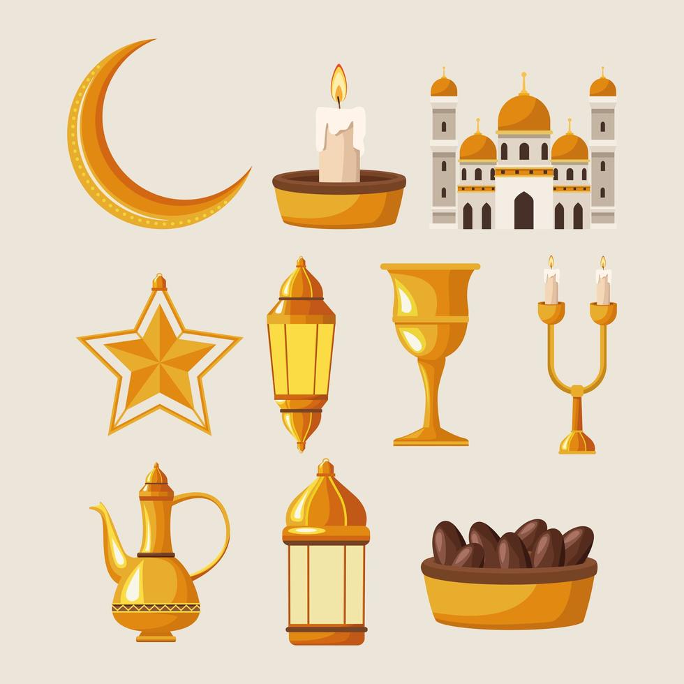 ten ramadan kareem icons vector
