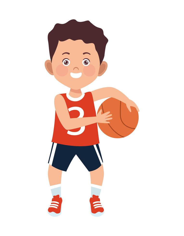 niño jugando baloncesto vector