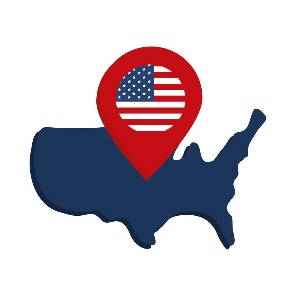 memorial day map and pin location flag american celebration flat style icon vector