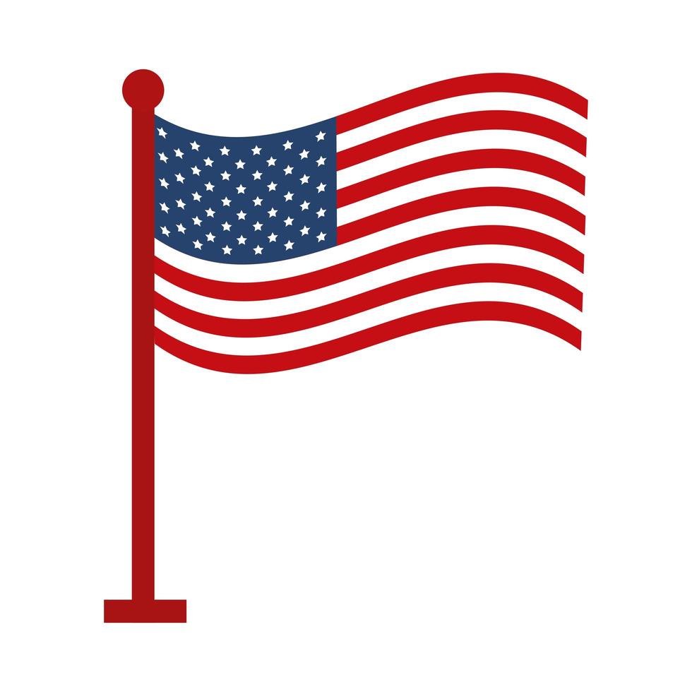 memorial day waving flag in pole american celebration flat style icon vector