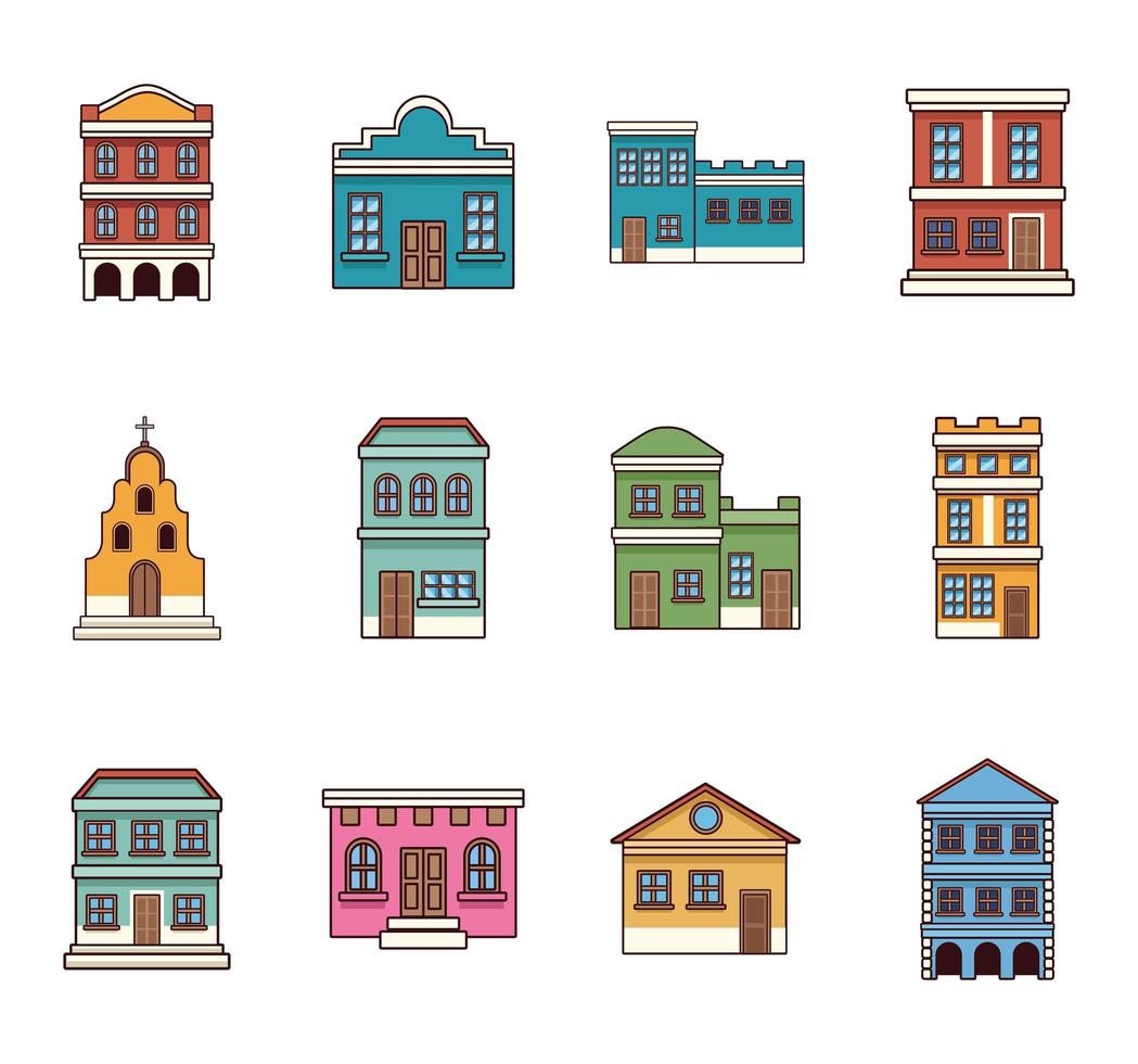 twelve festa junina buildings vector