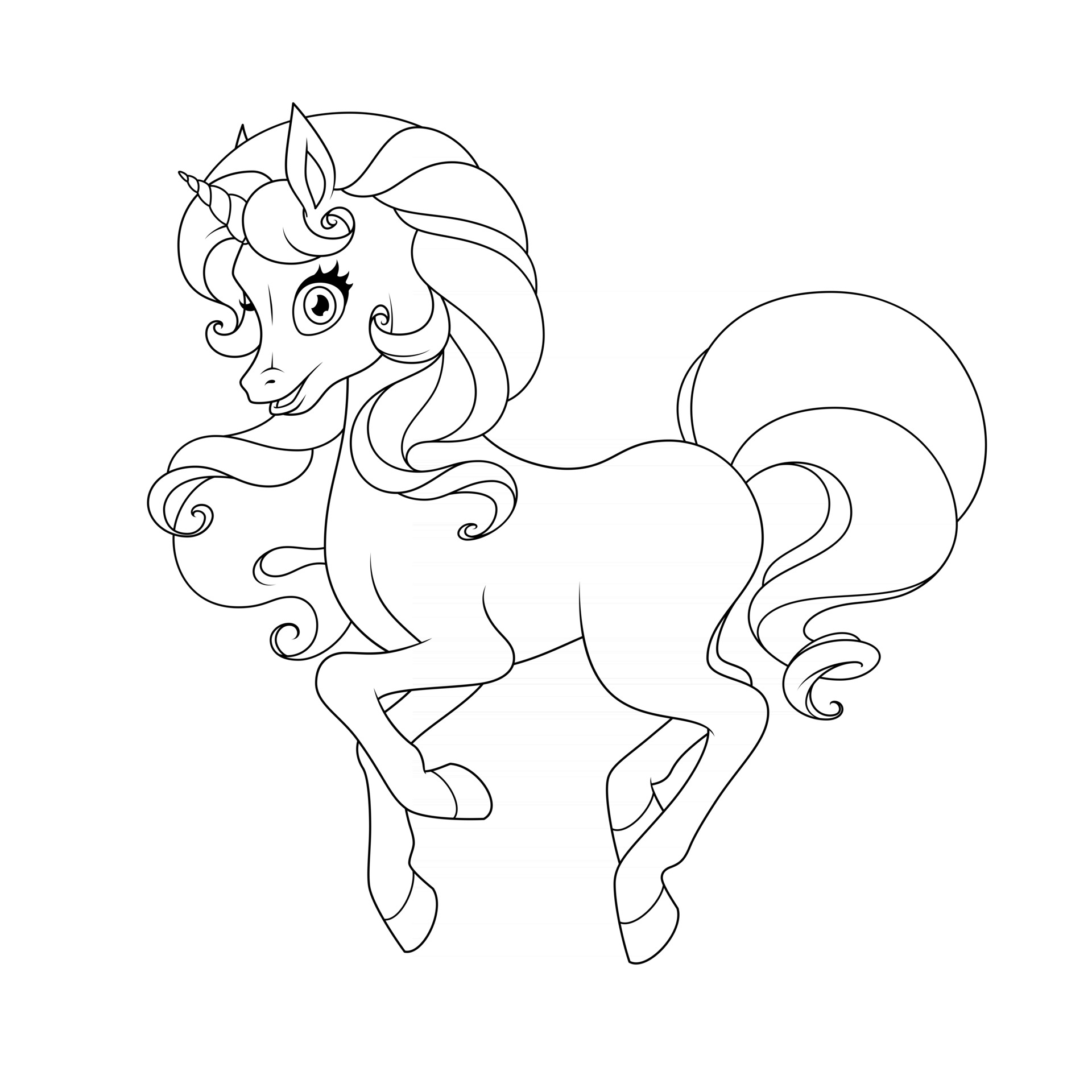 Pretty cute unicorn with curly mane coloring page vector ...