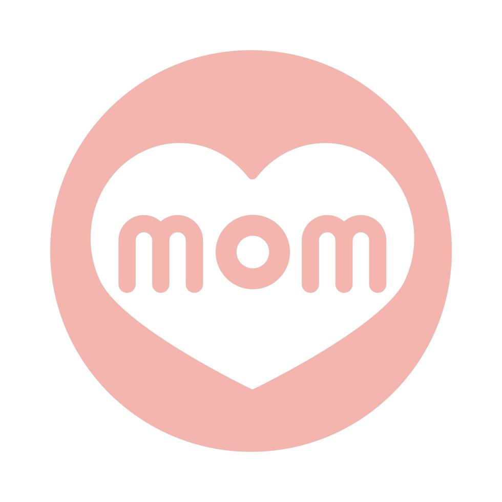 mothers day lettering mom in heart love block style icon vector