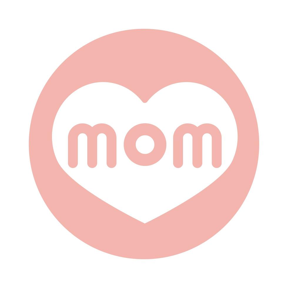 mothers day lettering mom in heart love block style icon vector