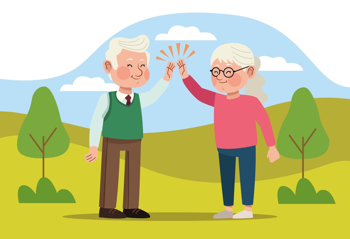 grandparents couple nature scene vector