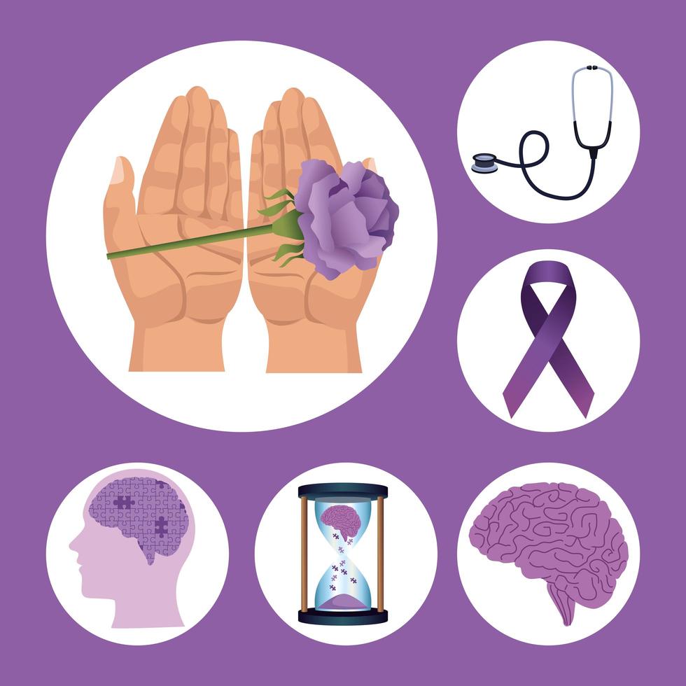 seis iconos de alzheimer vector