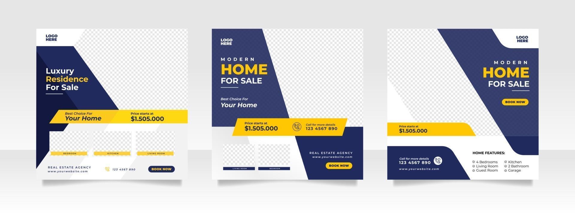 Home sale social media post banner template vector