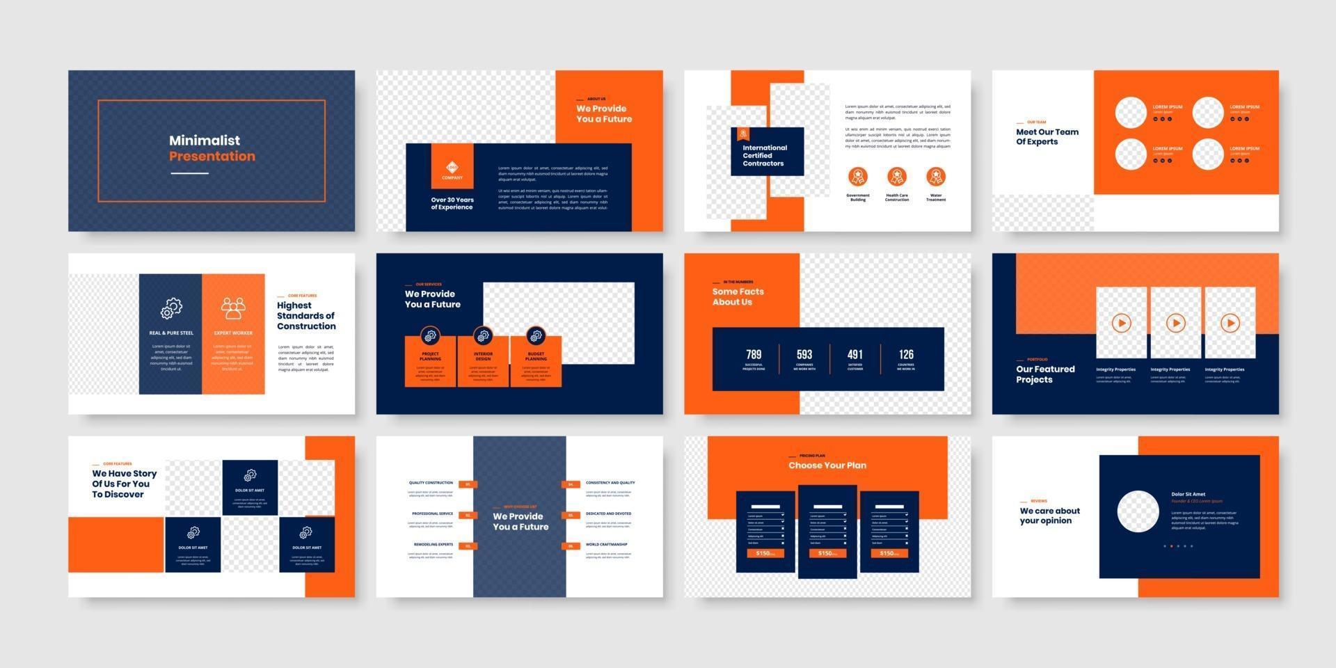 Construction minimal slides presentation template vector