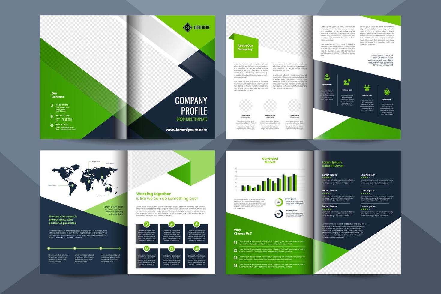 Plantilla de folleto de negocios corporativos de 8 páginas vector
