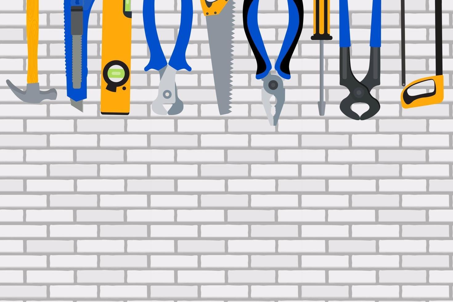 Repair Tools and Instruments on Brick Wall Vector Illustration Background