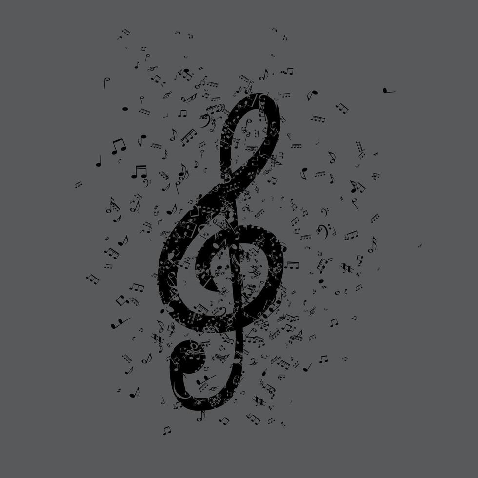 Set of musical notes on five line clock notation without a feature Treble clef vector