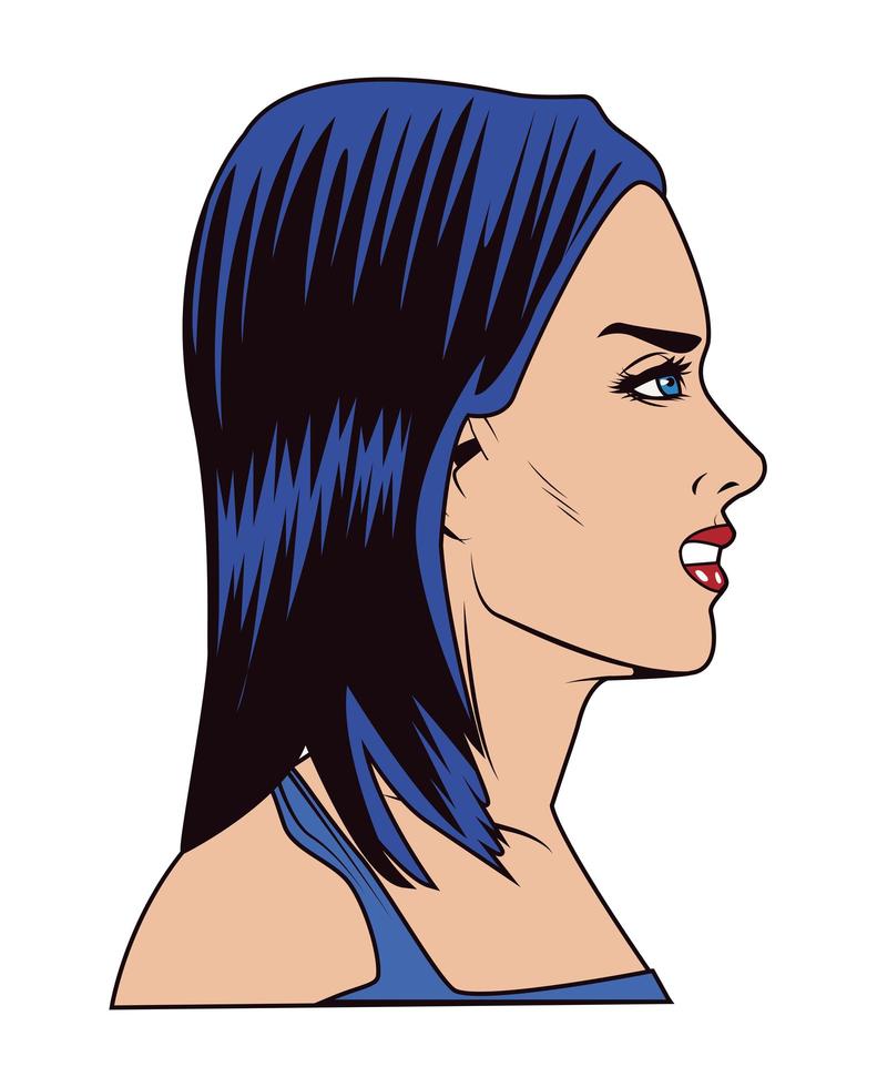 mujer de cabello azul popart vector