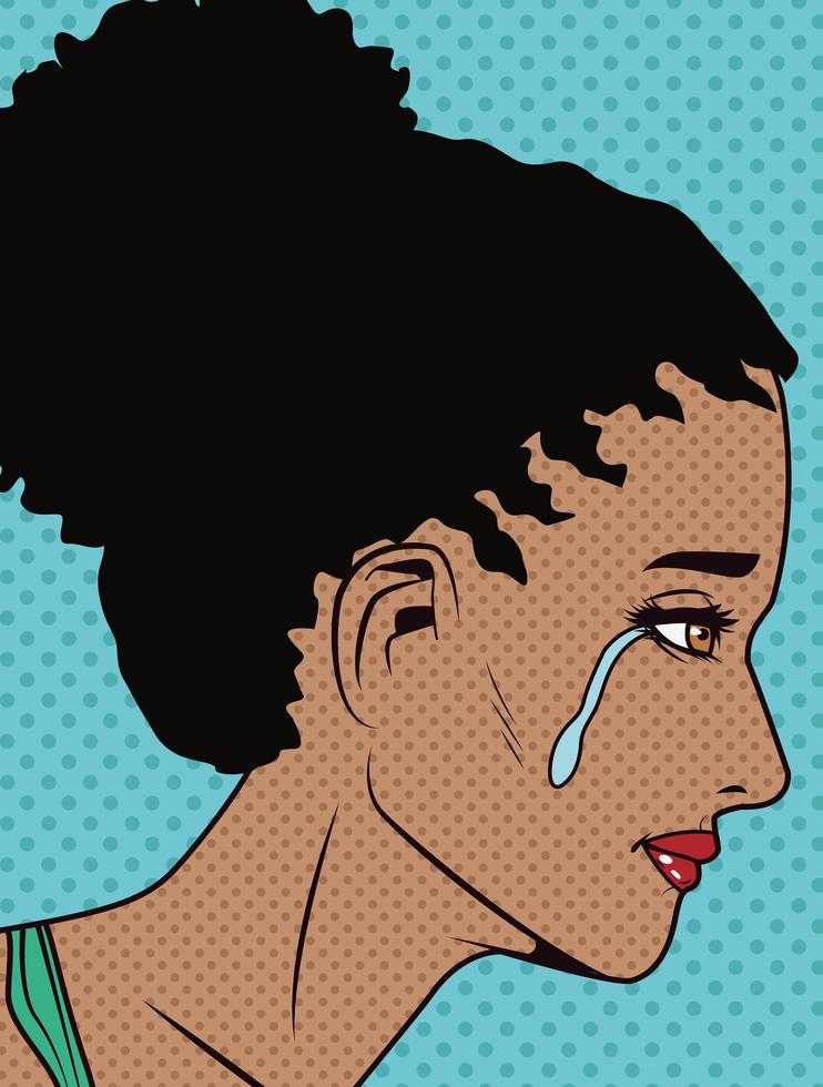 niña afro llorando popart vector