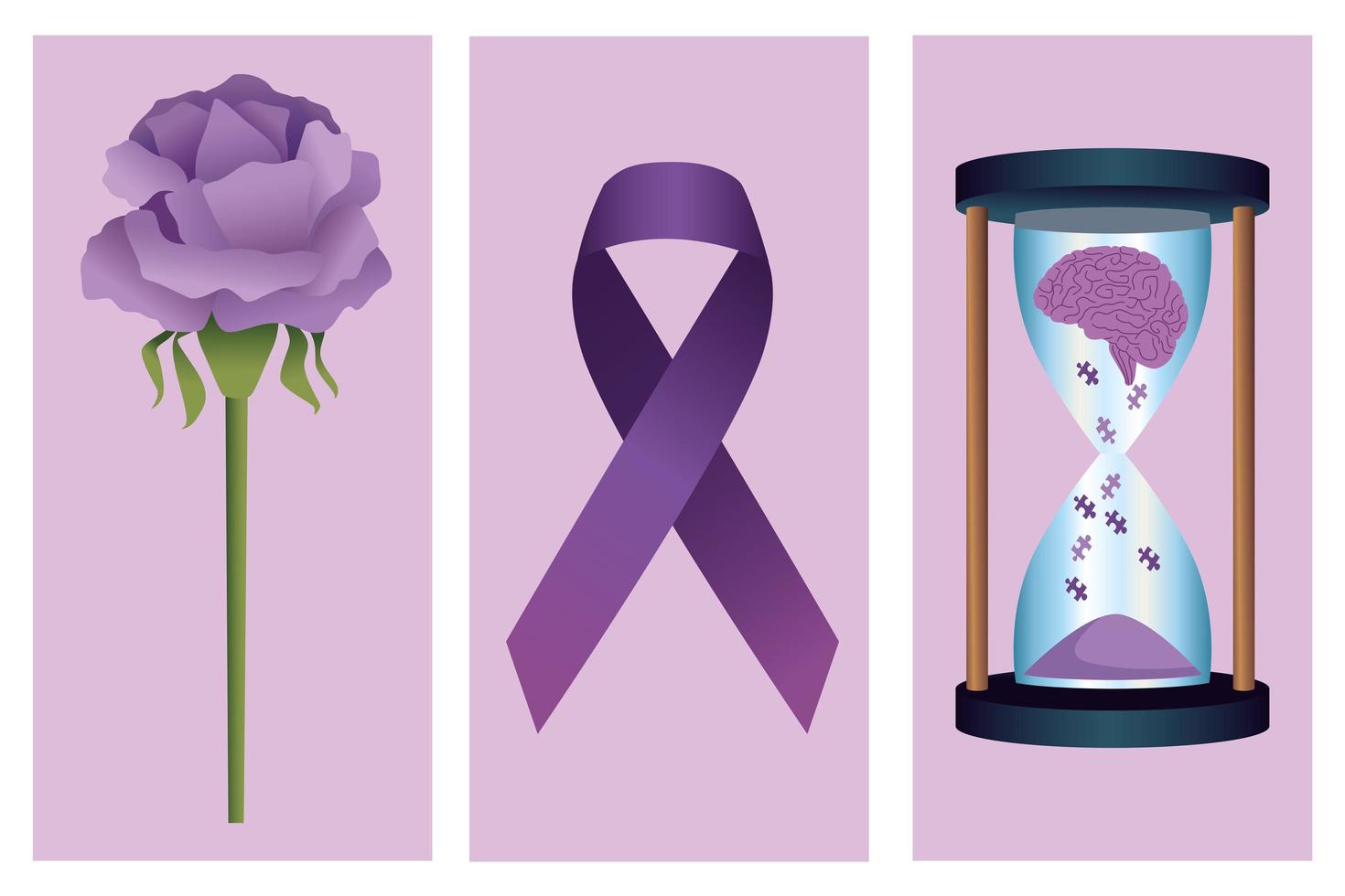 tres iconos de alzheimer vector