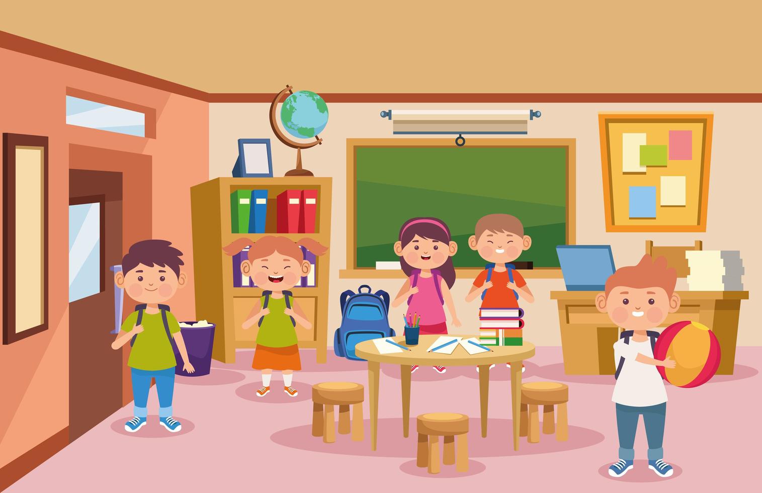 aula y niños vector