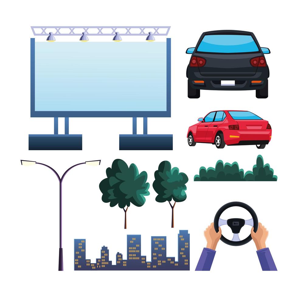 autocinema set iconos vector