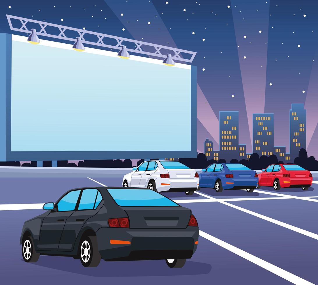 cars in autocinema vector