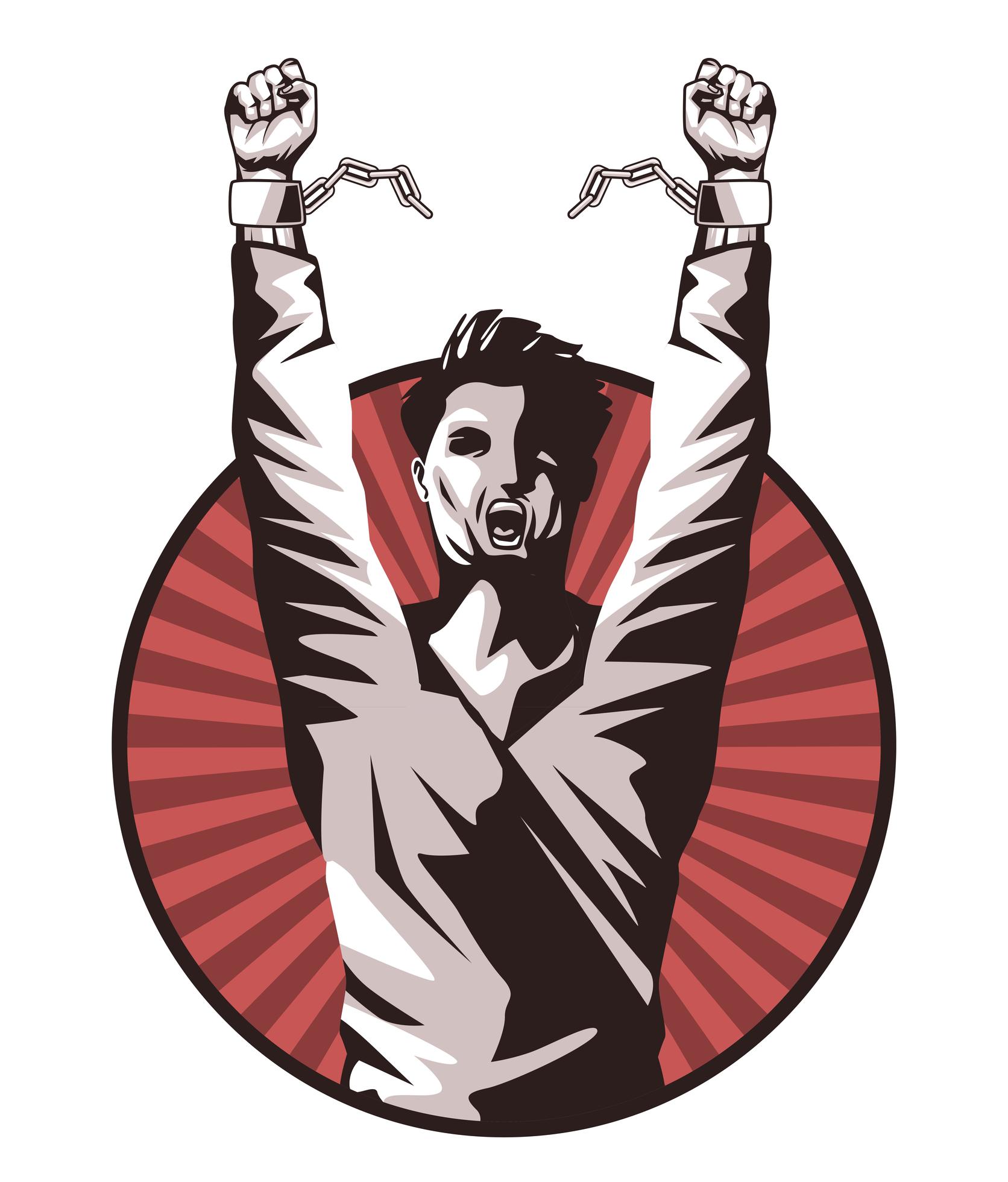 man breaking handcuffs 2507176 Vector Art at Vecteezy