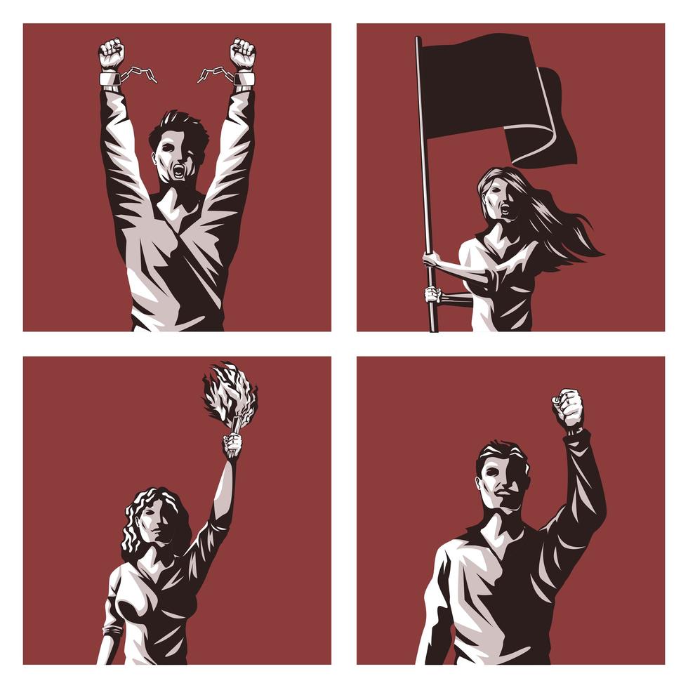 four persons protesting vector