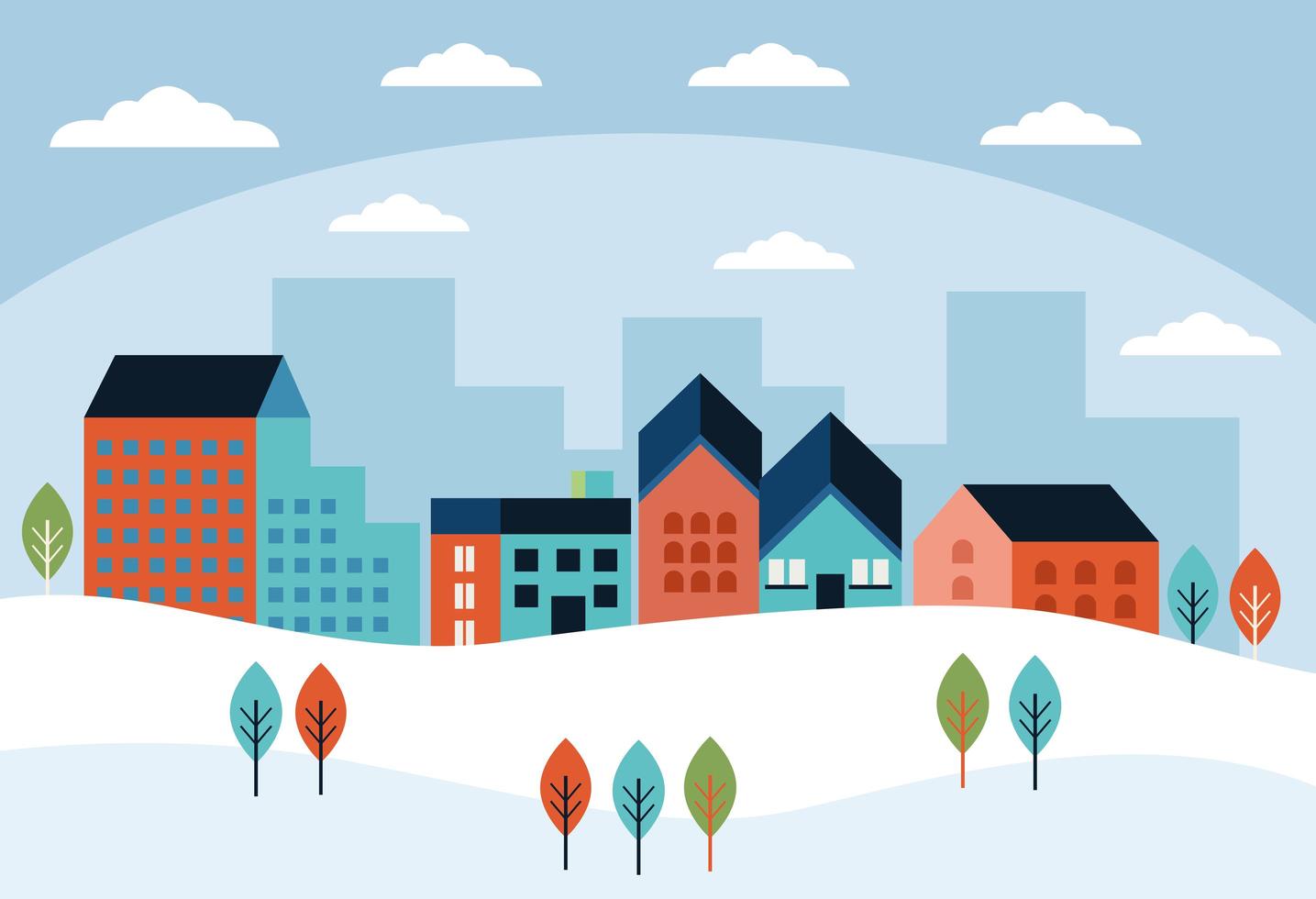 winter buildings cityscape vector