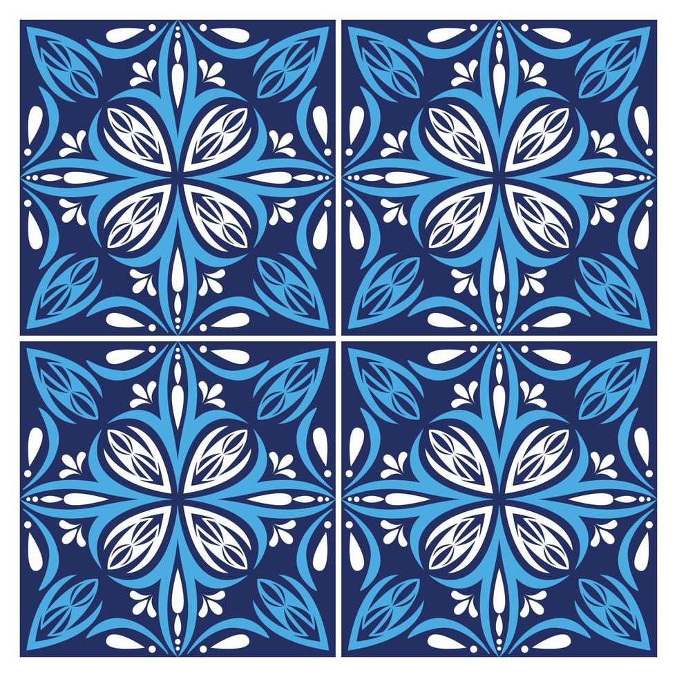 blue and white art italian style ceramic pattern background vector
