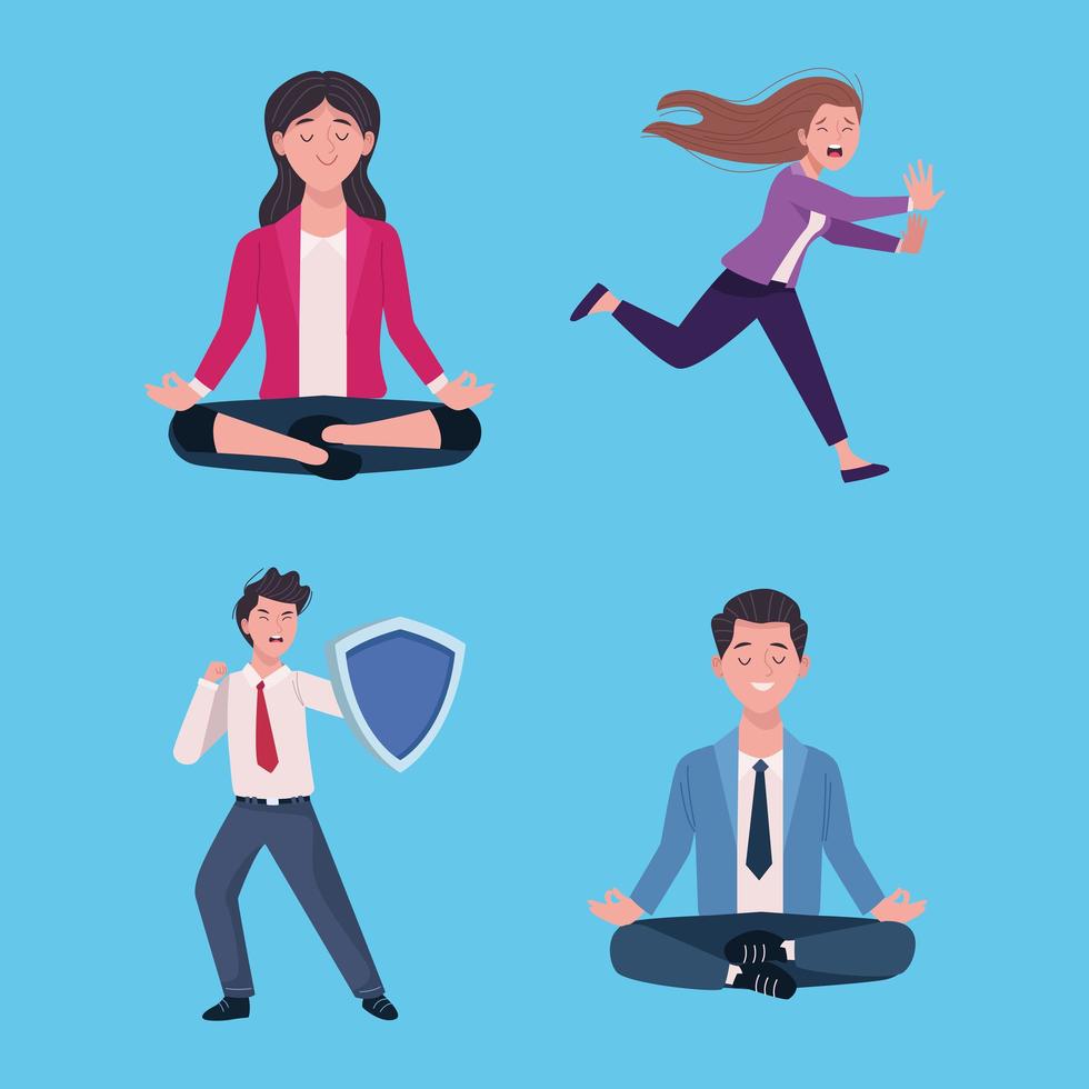 group of business people stressed and relaxed characters vector
