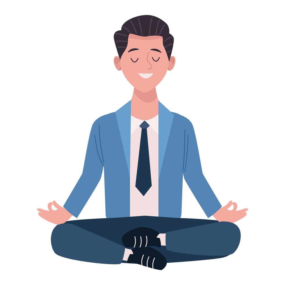 businessman relaxing practicing yoga lotus position vector