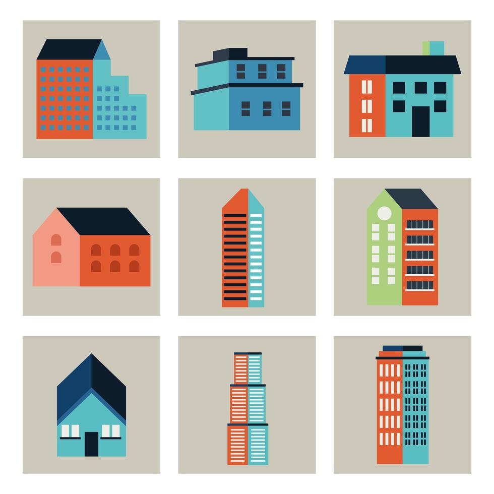 nine buildings city vector