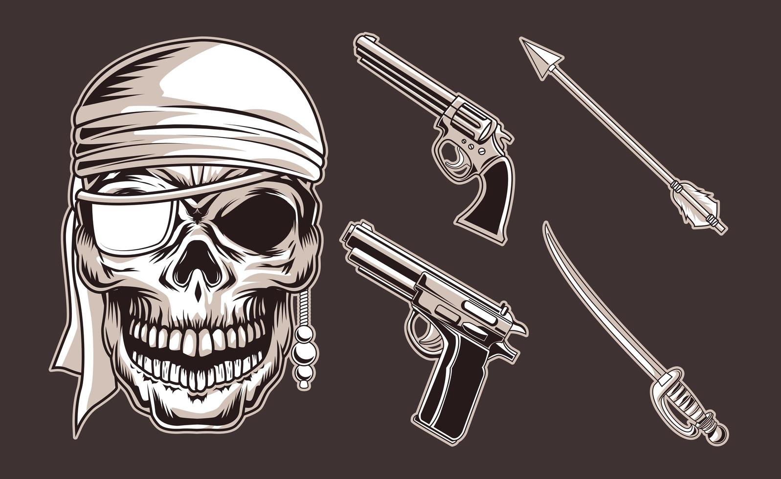 pirate skull weapons vector