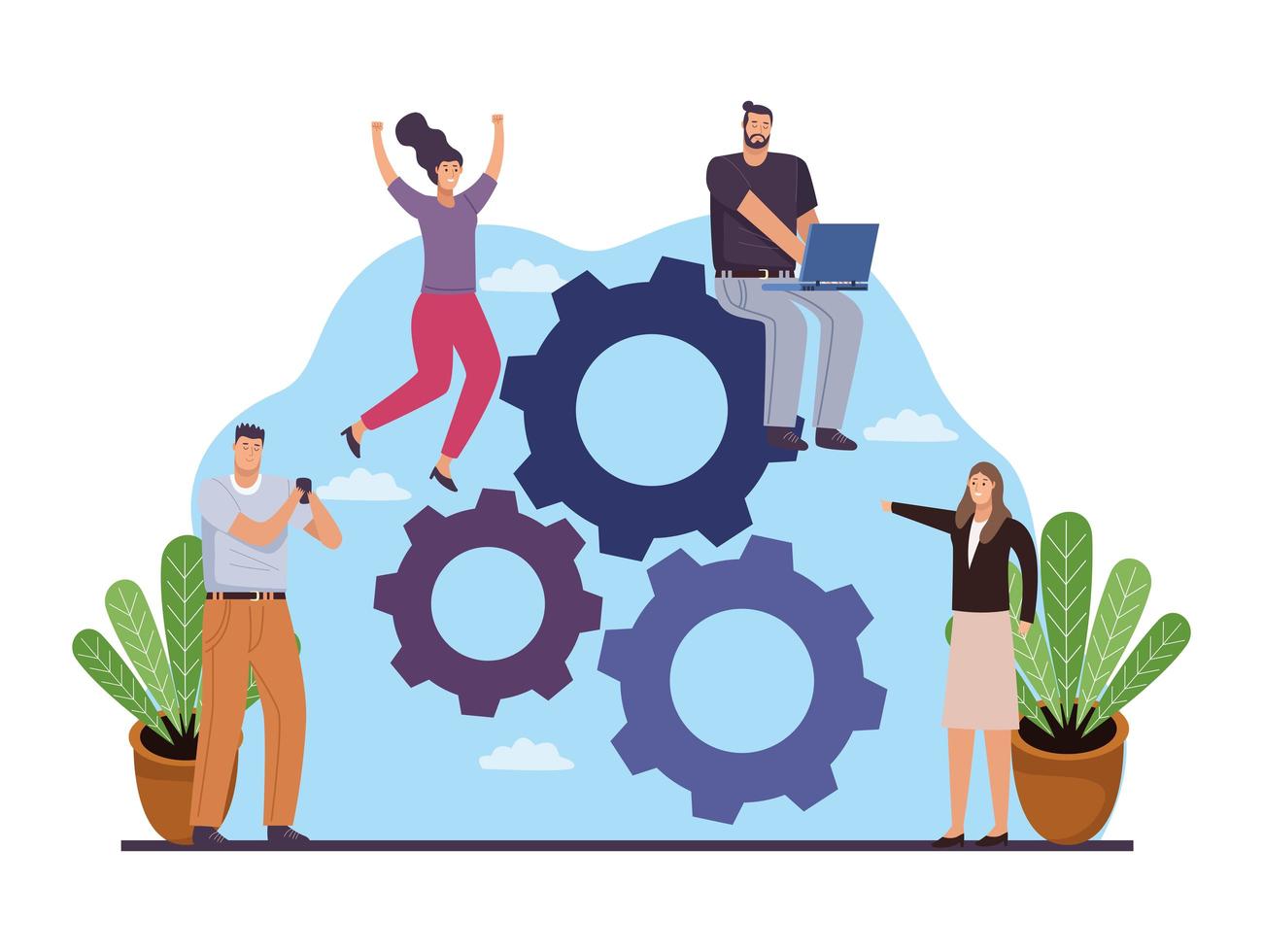 businesspeople with gears vector