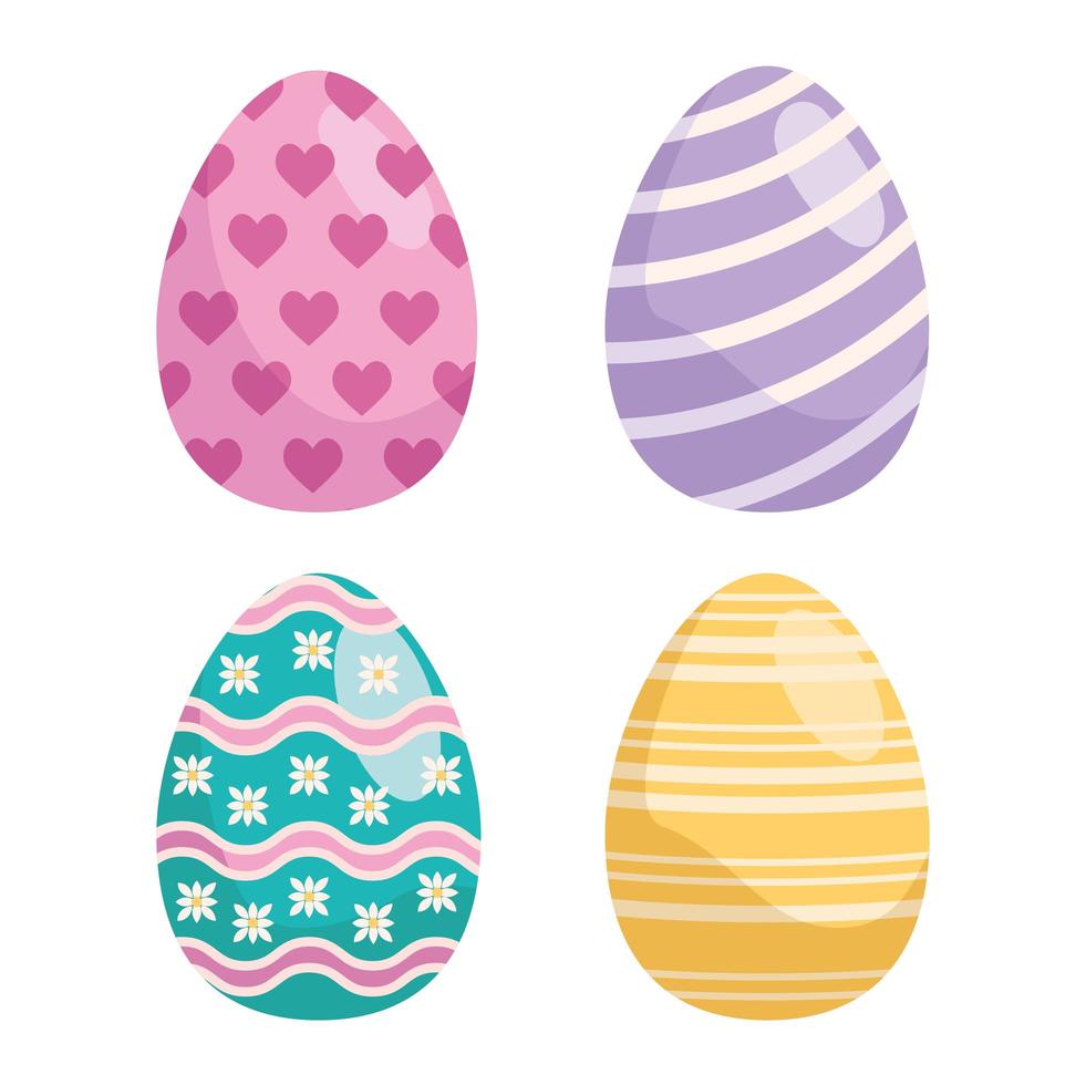 paquete de huevos de pascua, pintado, conjunto, iconos vector