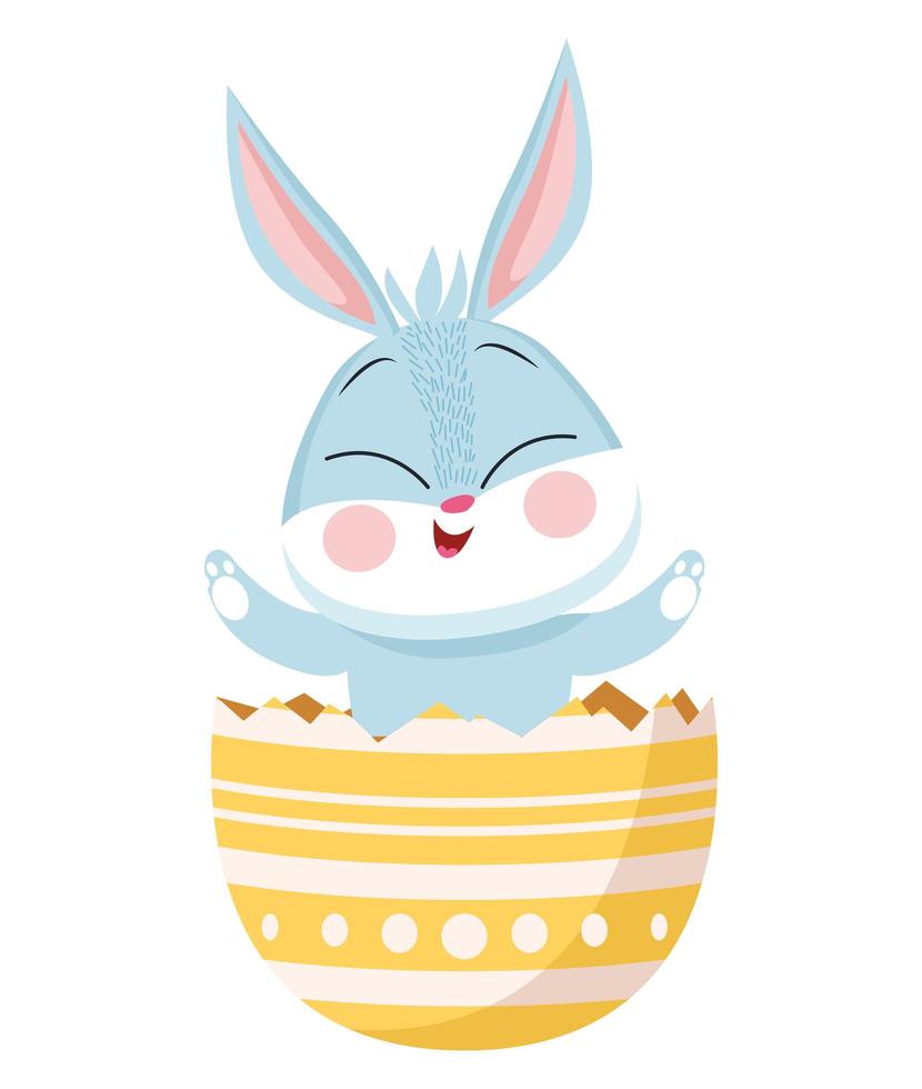 cute easter rabbit in egg break painted character vector