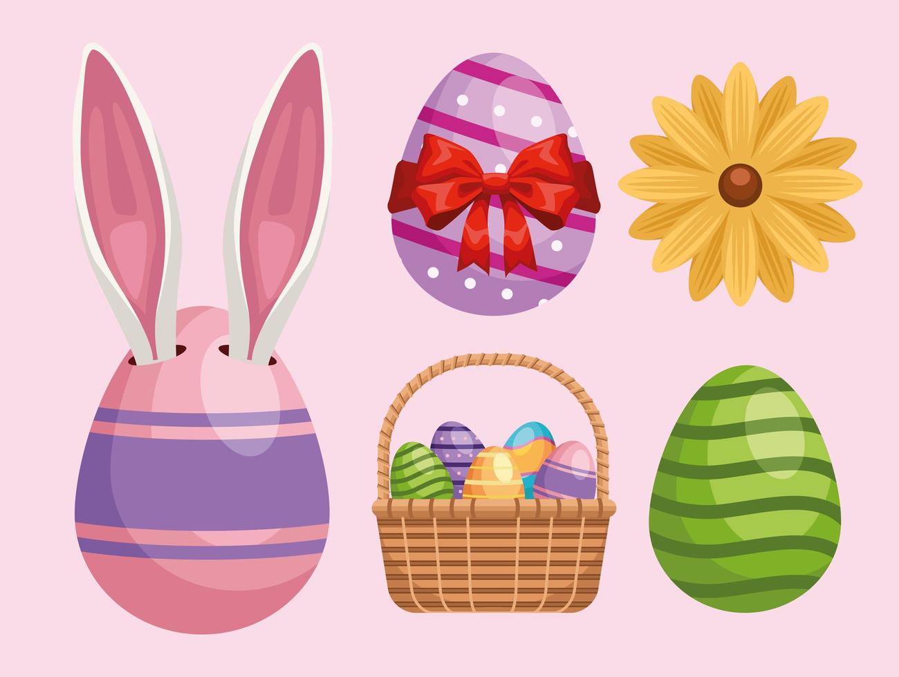 bundle of five happy easter set icons vector