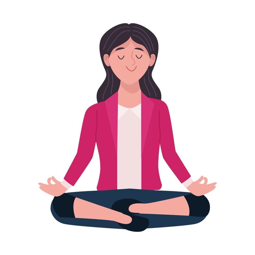 businesswoman relaxing practicing yoga lotus position vector