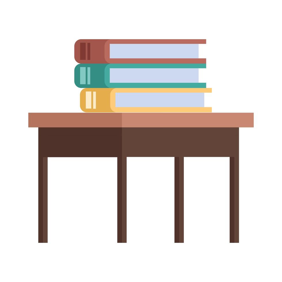 Pila de libros en el icono de muebles de mesa de madera vector