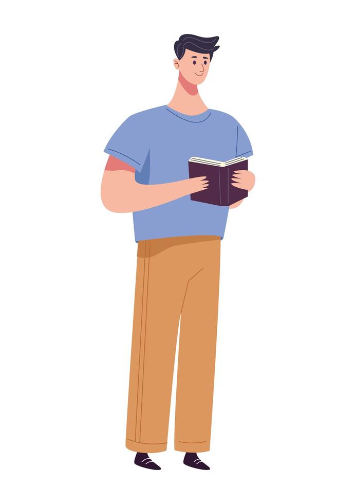 reader man reading book standing character vector