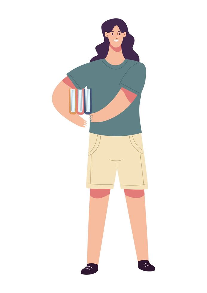 reader woman lifting book standing character vector