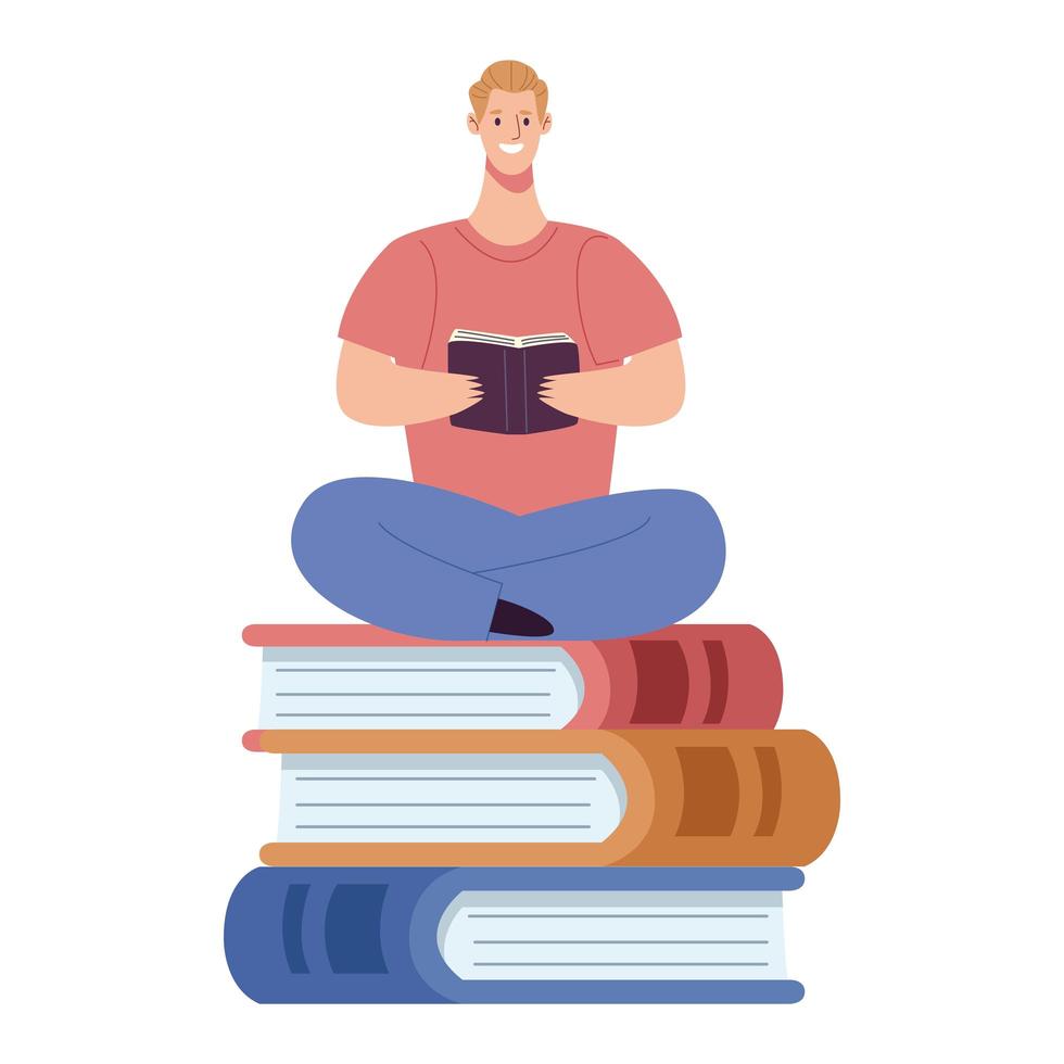 reader man reading book seated in lotus position character vector