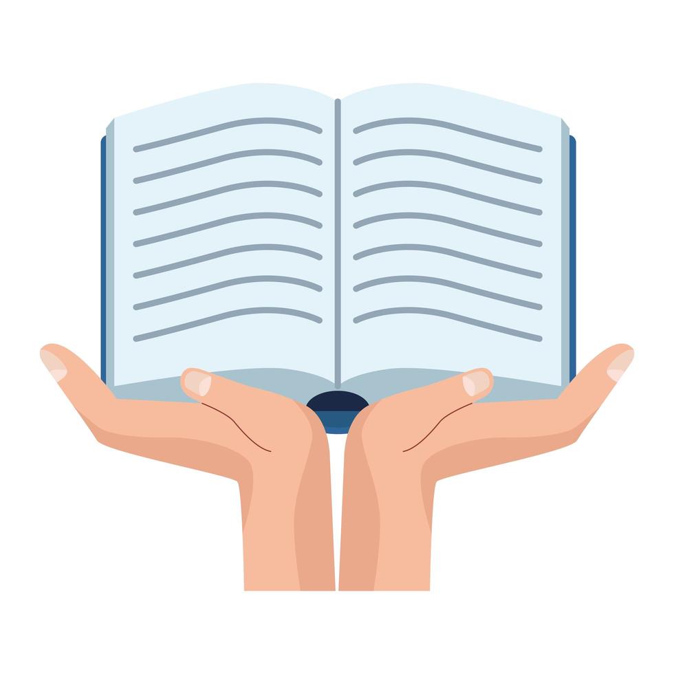 hands lifting textbook open literature isolated icon vector